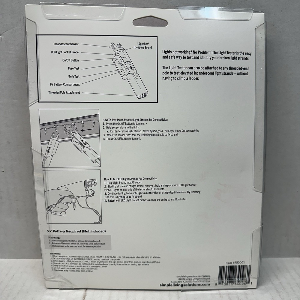 Living Solutions 2-In-1 Adjustable‎ Ladderless String Light Tester Incandescent - Picture 2 of 2